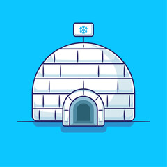 Flat design cartoon of igloo icehouse in winter season with cute flag suitable used for web or apps and others