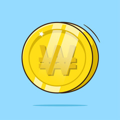 Cute Korean won golden game coin currency icon, sign or symbol cartoon illustration vector for apps, web and others