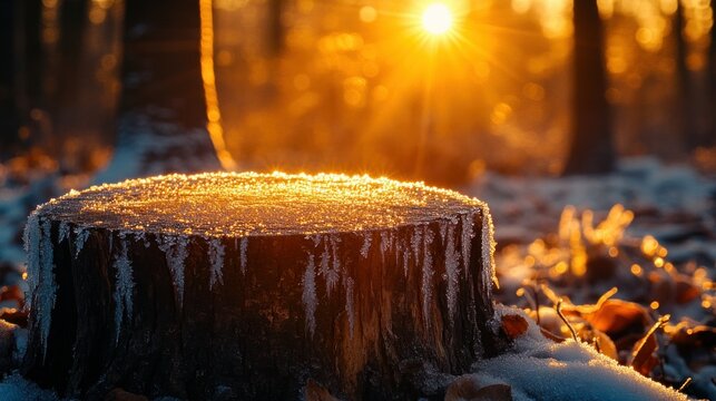 Frozen Winter Tree Stump
