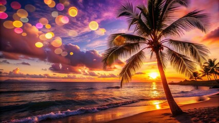Hawaii Sunset Bokeh Photography: Vibrant Colors, Pacific Ocean, Tropical Paradise, Beach Scene