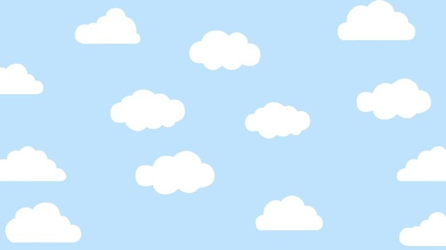 Looping Cartoon Clouds Animation &ndash; Fluffy White Clouds Moving Left in a Bright Blue Sky
