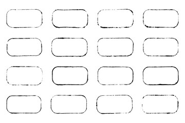 Set of hand-drawn brushed thin rectangular frames with uneven broken edges of same shape and size, arranged 4 in column and in row. Vector templates for text, headings, tables.