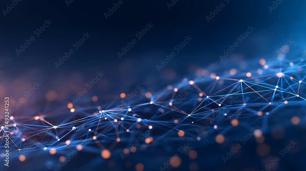 Aufkleber abstract interconnected network lines forming a digital structure in blue tones on dark background, 