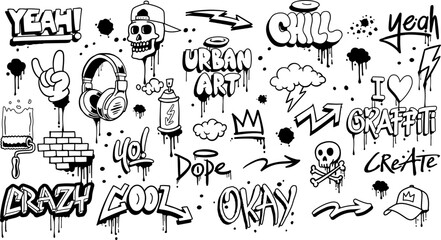 Fototapeta na wymiar Hand-drawn vector graffiti illustrations. Graffiti cartoons, doodles. Perfect for apparel prints, posters, and stickers. 