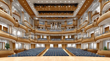 Obraz premium Stunning Photorealistic Interior of a Concert Hall Showcasing Elegant Design and Lighting