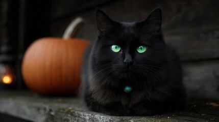 Black Cat with Green Eyes