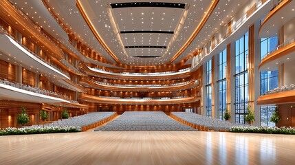 Elegant Interior of a Concert Hall with Warm Lighting and Spacious Design