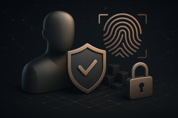 Cybersecurity protecting user data with fingerprint scanner and shield