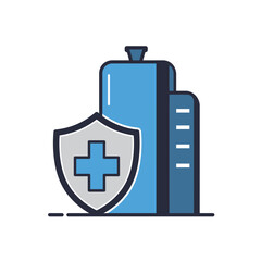 Fototapeta premium Healthcare Shield Hospital Icon: Comprehensive Medical Care and Patient Safety