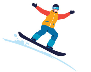 Obraz premium Vibrant Vector Illustration of a Person Enjoying Downhill Snowboarding in a Minimal Style