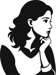 silhouette of a pensive woman on a white or transparent background