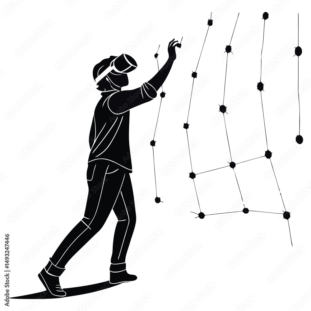 Aufkleber silhouette man with geometric abstract background – minimal line art vector