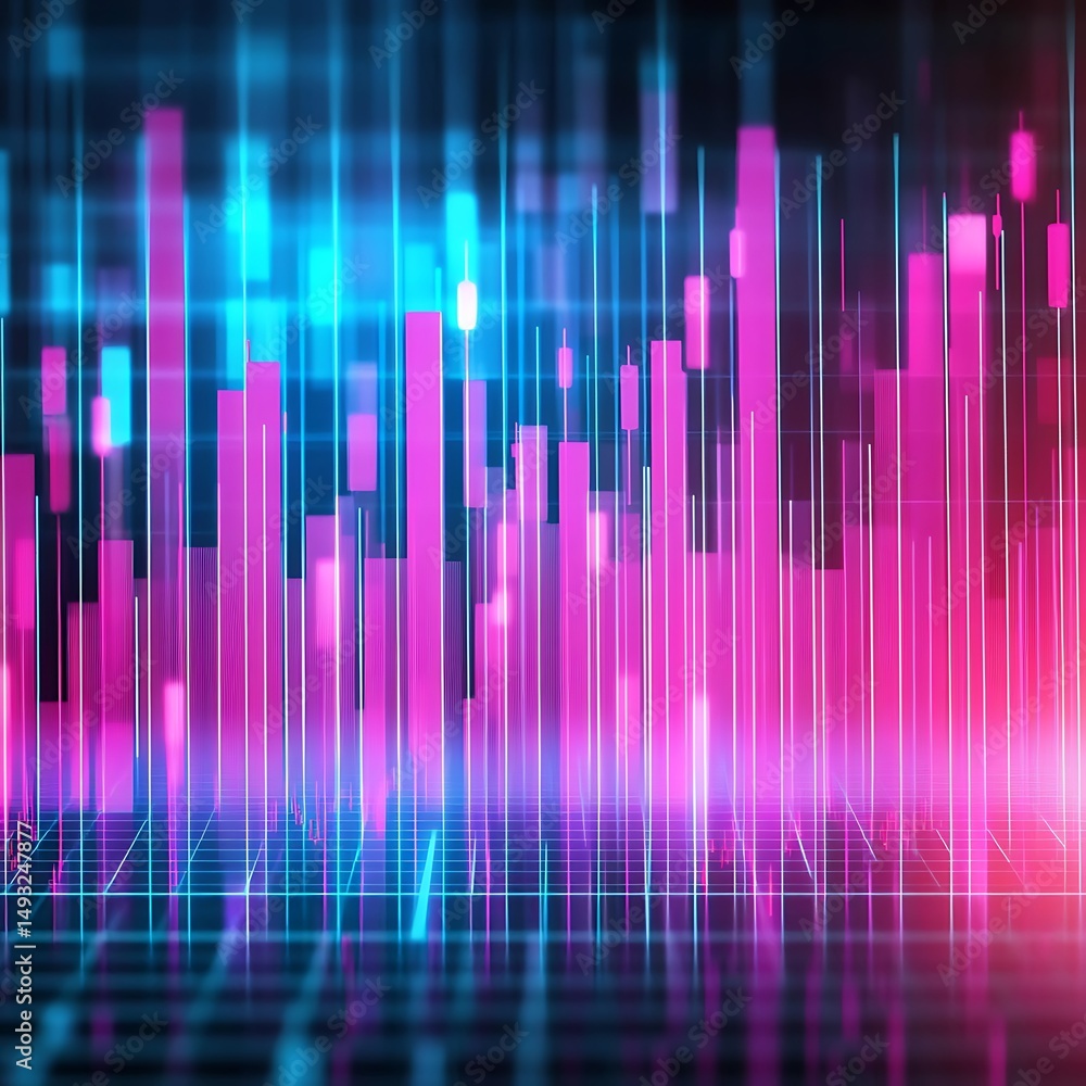 Poster vibrant digital sound wave visualization with colorful bars and lines