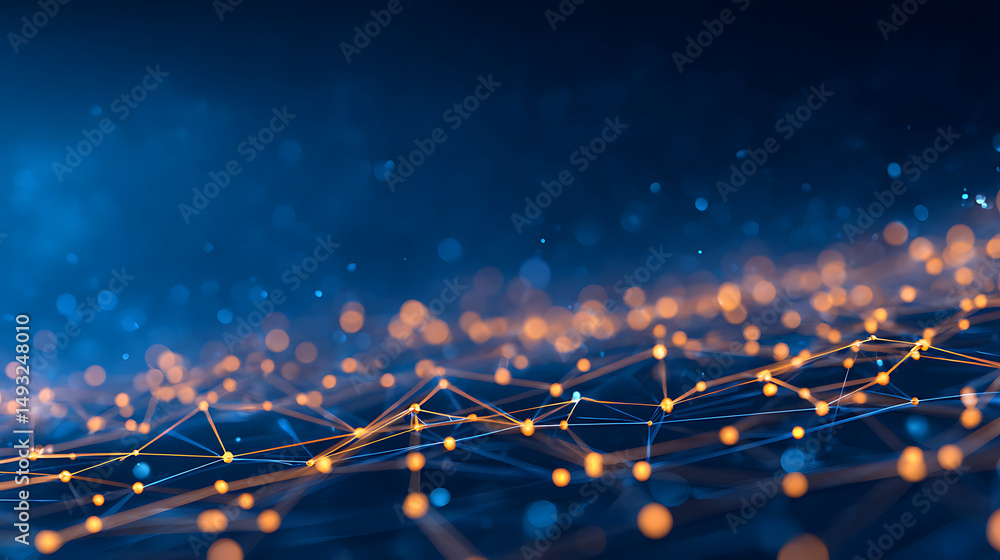 Aufkleber abstract blue digital network background with glowing points and lines connecting nodes, symbolizing
