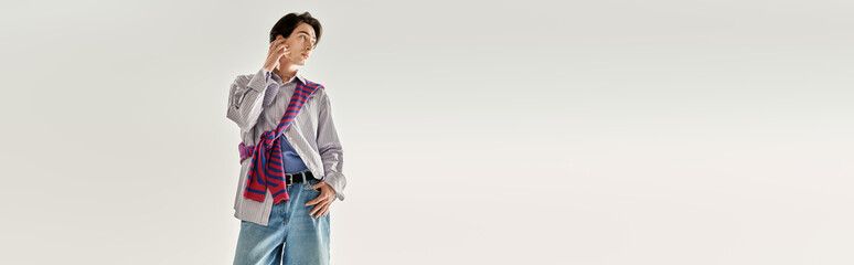 Fashionable young non binary individual expressing unique style and LGBTQ identity