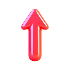 A glossy red arrow pointing upwards isolated on a black background in a rendered style illustration isolated with white background