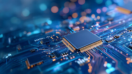 Abstract digital blue circuit backdrop. Technology, chip and innovation concept. 3D Rendering. 67502175 4