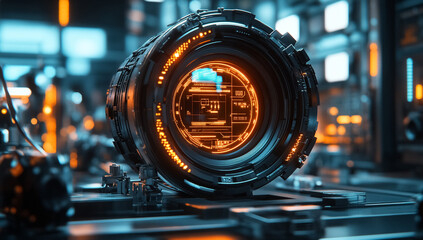Futuristic Camera Lens on High-Tech Production Line