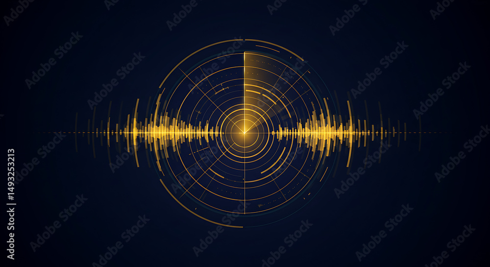 Poster abstract sound wave visualization golden frequency pattern on dark background - stock photo