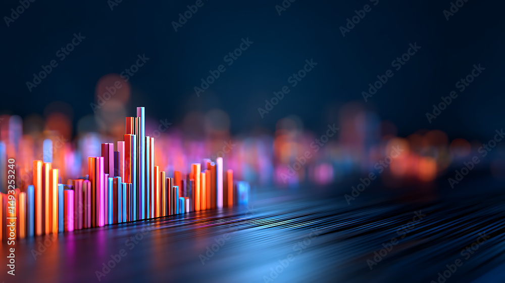 Poster neon bar graph on dark background, concept of futuristic data analysis. generative ai 98252954 3
