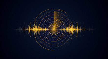 Abstract Sound Wave Visualization Golden Frequency Pattern on Dark Background - Stock Photo