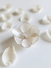 Elegant Cream Flower Brooch with Silver Accents and Petals