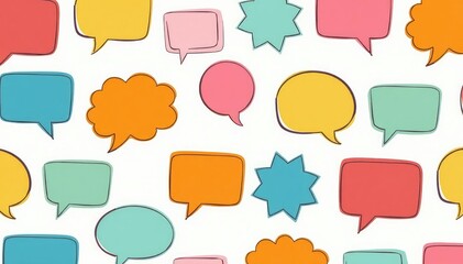 Seamless pattern of colorful speech bubbles on white background, fabric, print