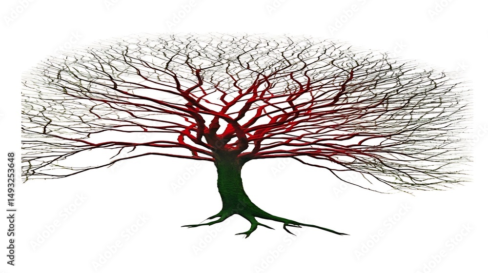 Poster artistic representation of a bare tree with intricate red branches
