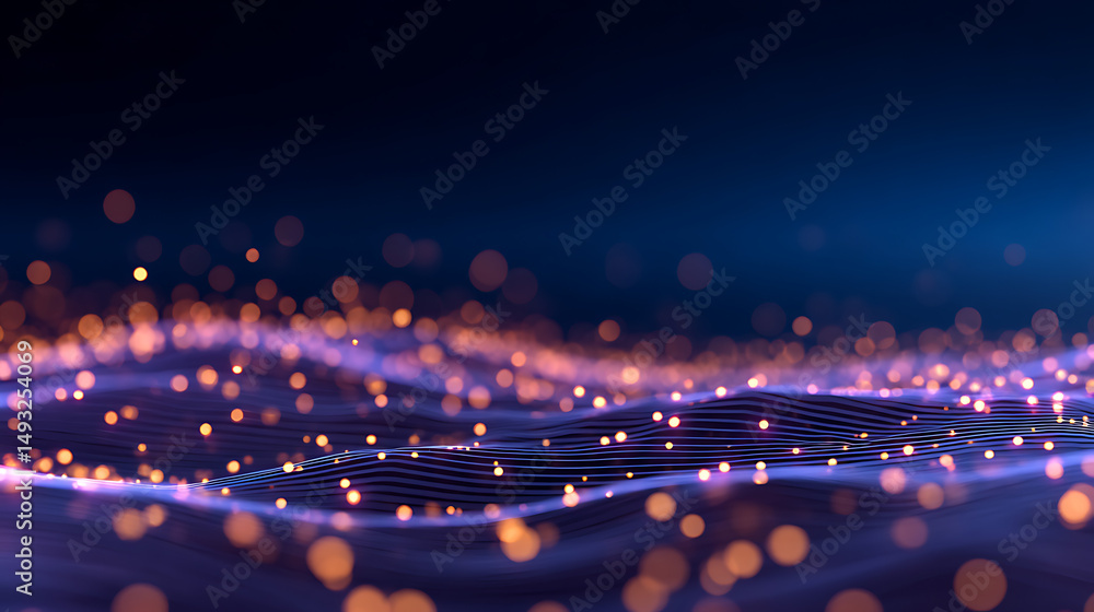 Aufkleber abstract glowing dots and lines creating a digital landscape on a dark backdrop, embodying the conce