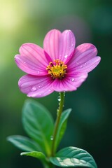 Obraz premium Small flower isolated on white with dew drops, solo, droplets
