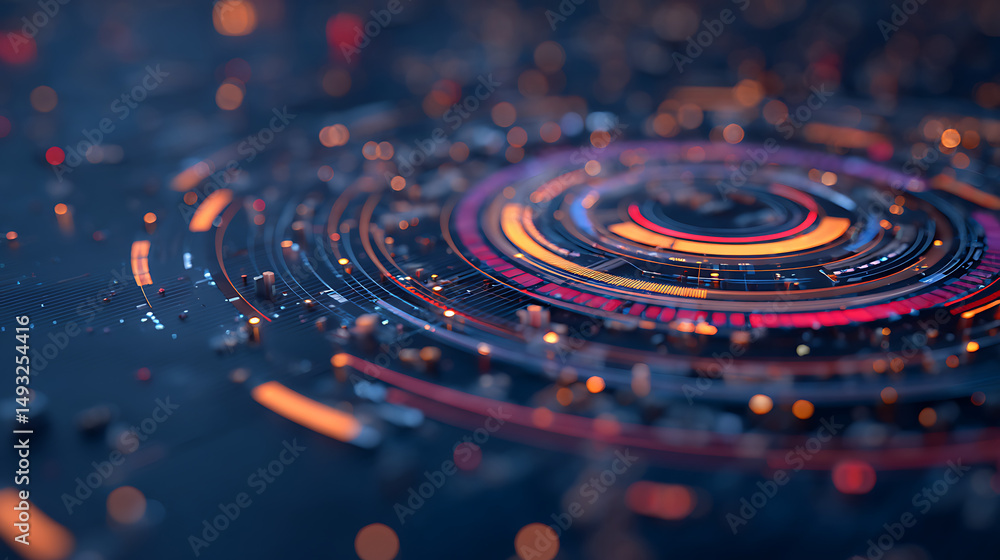 Poster colorful circular digital interface on dark background. 3d rendering 94307043 2