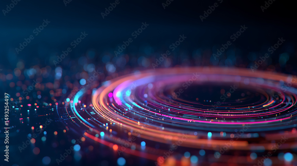 Aufkleber colorful circular digital interface on dark background. 3d rendering 83744117 4