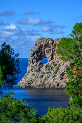 The rocky headland of Na Foradada on the island of Mallorca in the Mediterranean Sea
