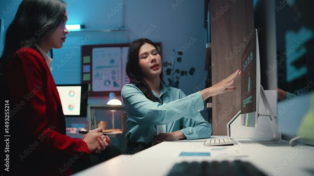 Aufkleber two tech professionals collaborate on a digital project, brainstorming and discussing ideas in an of