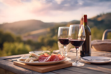 Naklejka premium Delicious Italian Antipasto with Wine