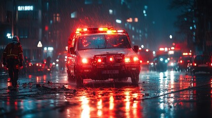 Emergency Responders at Night Dramatic Rescue Scene in City