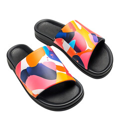 Fashionforward Slipon Sandals with a Bold Abstract Isolated on Transparent Background