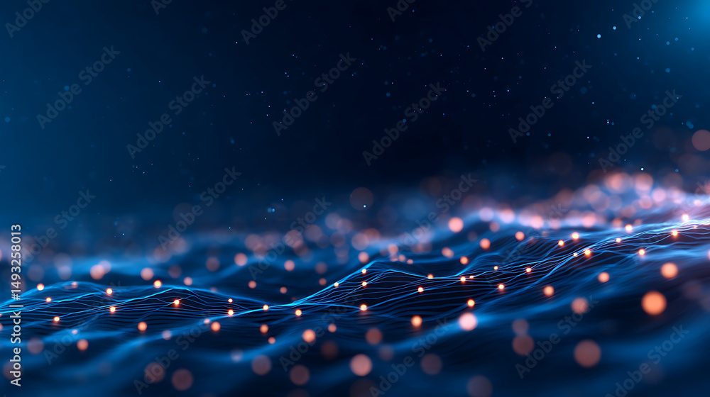 Poster futuristic ai digital network with glowing blue elements on dark background. 3d rendering 19414403 3