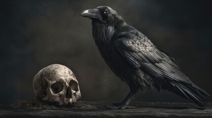 Fototapeta premium Raven and Skull Still Life
