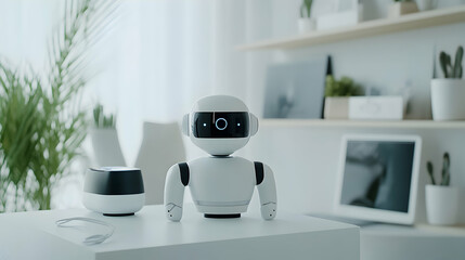 Modern Robot Companion in Stylish Minimalistic Living Room Setup