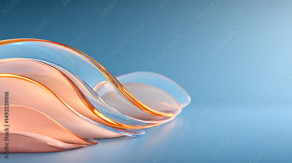 Aufkleber abstract curved glass-like shapes with light refractions on a dark background, showcasing modern des