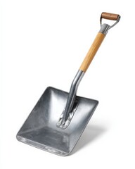 A sturdy metal shovel with a wooden handle, perfect for any gardening or landscaping task.  Its simple design is both practical and aesthetically pleasing.
