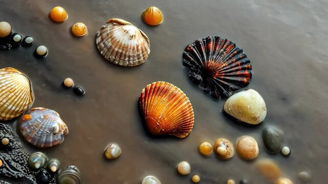 Seashells and Stones on Sand