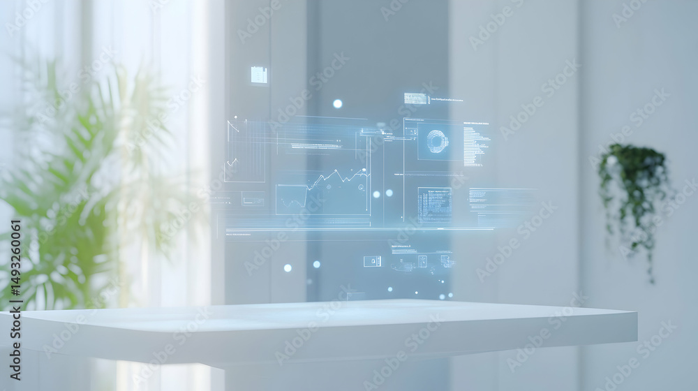 Aufkleber futuristic holographic interface with data analytics in modern office