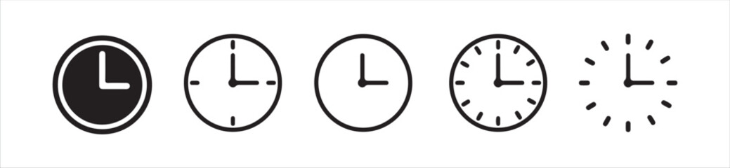 Time and Clock line icon set. Included Clock, Stopwatch, Timer vector icon collection,  watch icon, black clock sign collection, Victor illustration Eps 10.