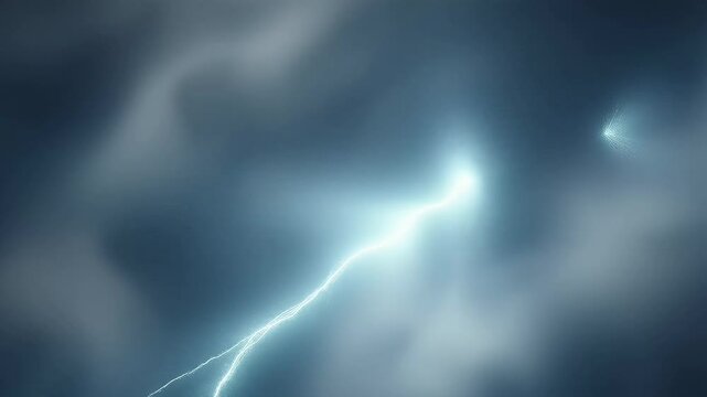 Dramatic lightning strike against dark cloudy sky