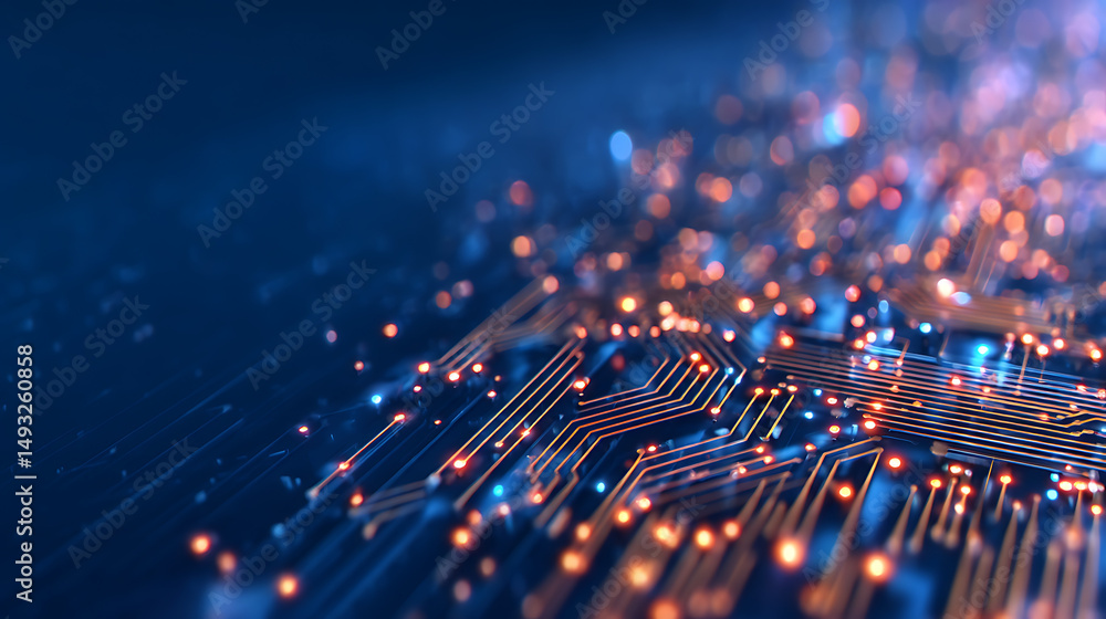 Aufkleber abstract digital lines and circuit board pattern on a dark blue background, symbolizing technology a