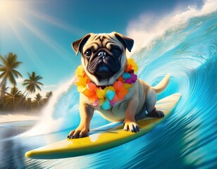 Mops beim Surfen