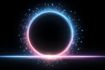 Obraz premium Glowing Blue Pink Circle with Sparkles on Dark Background