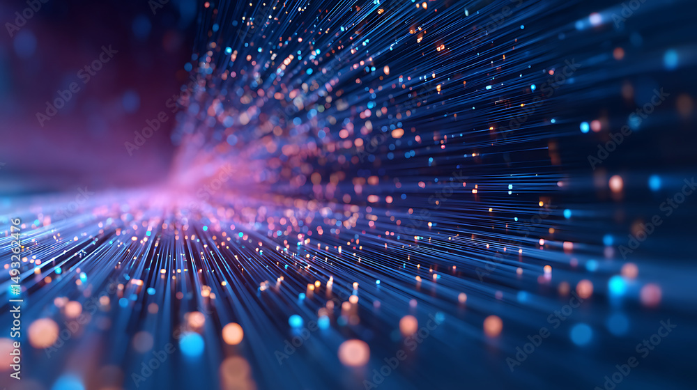 Aufkleber a dynamic digital abstract design with streaks of blue light on a dark backdrop, conveying a concept